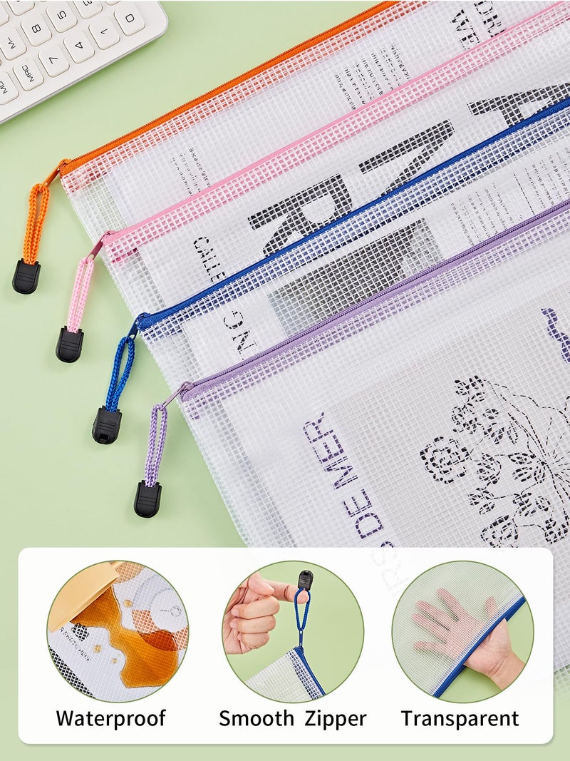 JARLINK 20 Pack 10 Colors Zipper Mesh Document Pouch, Letter Size/A4 Size, Plastic Water-Resistant File Bags, for School Office Supplies Cosmetics Travel Storage, Assorted Color - Image 3